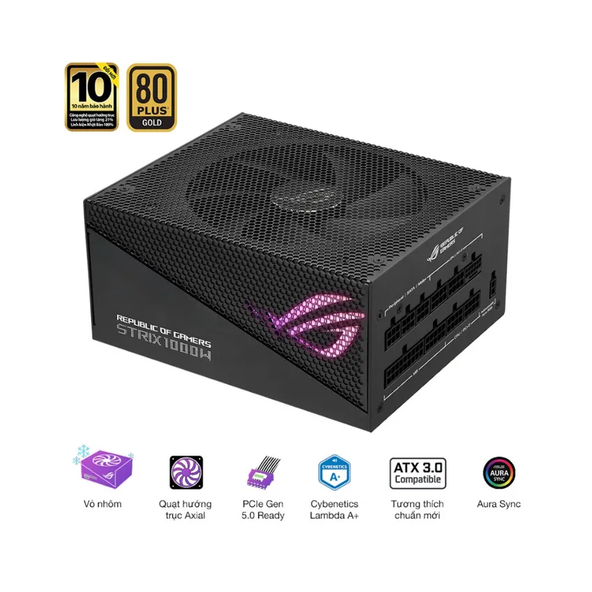 Nguồn Asus ROG STRIX 1000W Gold Aura Edition (ATX 3.0/PCIe Gen 5.0 /Full Modular/Màu Đen)